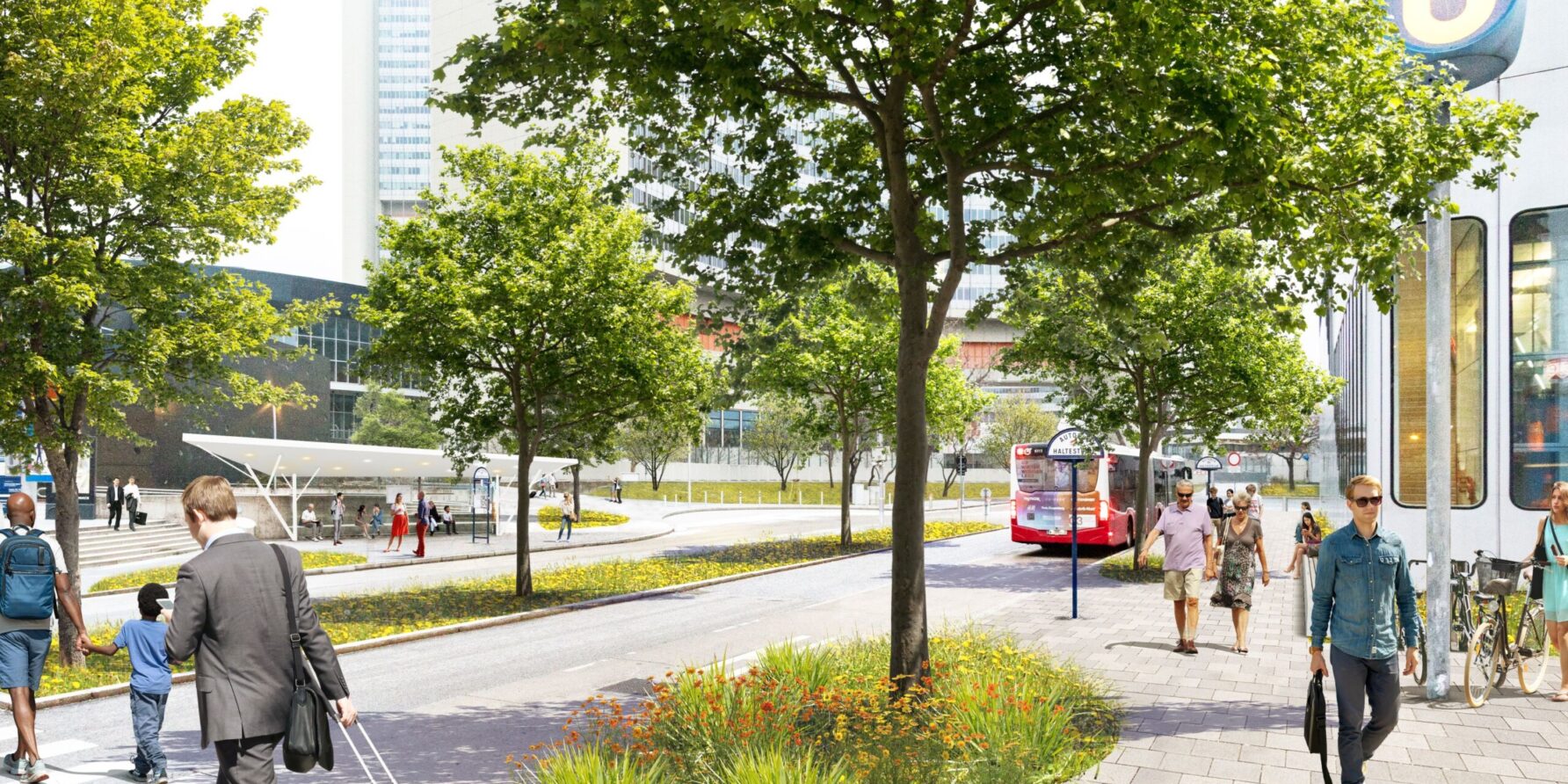 Platz der Vereinten Nationen mit Begrünung und Bäumen